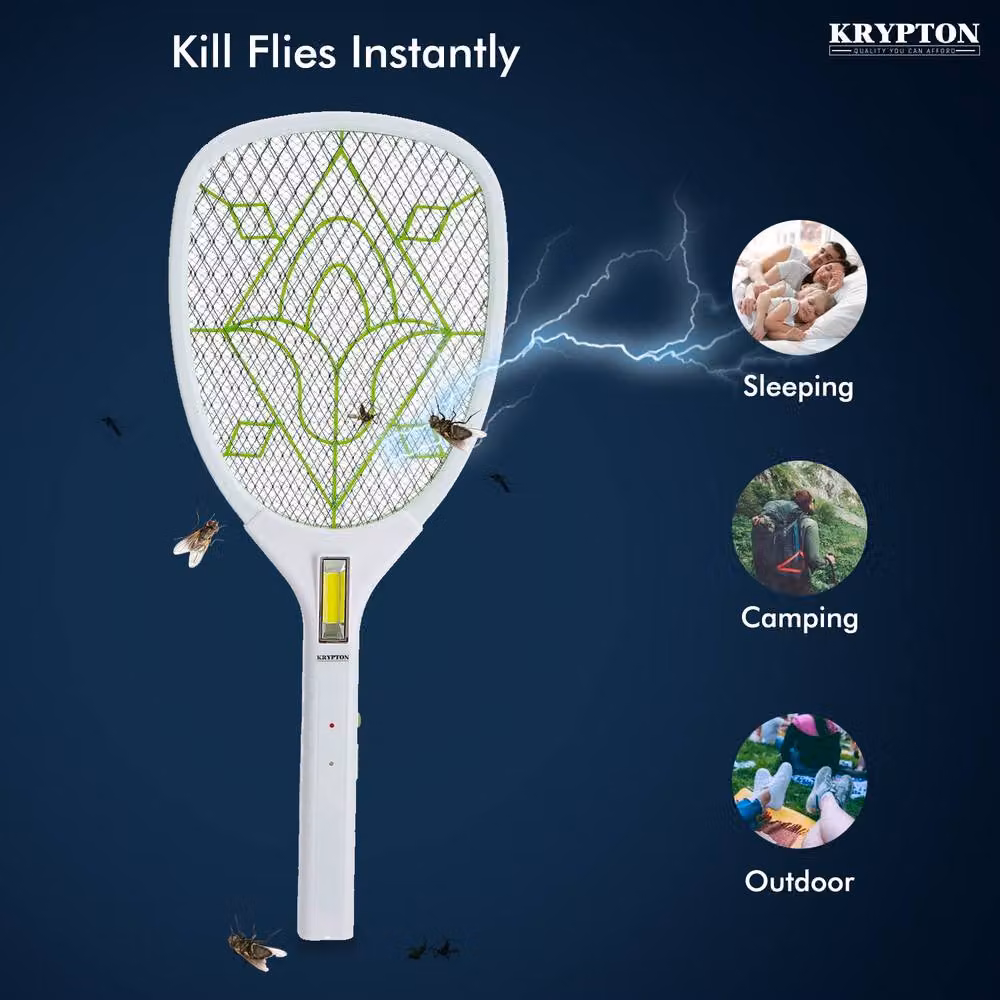 Krypton Electric Fly Swatter Bug Zapper Racket, USB Rechargeable, White – 2