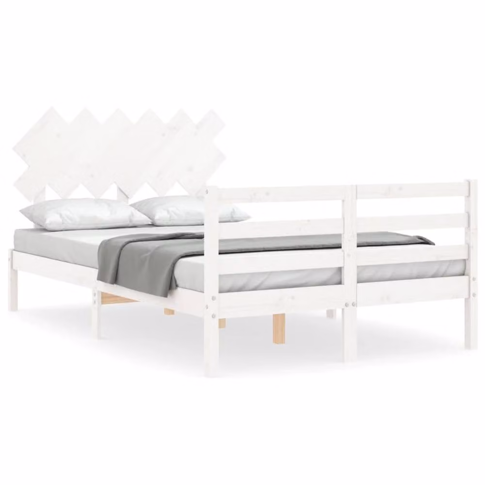 Berkfield Home Beautiful Solid Wood Pine Bed Frame with Headboard in White, W/D/H: 140.5 x 200 x 81 cm – 2