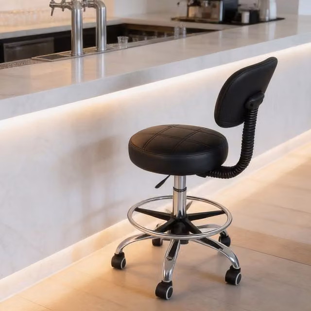 Levede Low Back Drafting Stool in Black PVC Leather