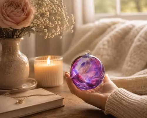 Sienna Glass Archangel Jeremiel Pink Angel Orb Handcrafted Glass Keepsake, Diameter: 10 cm – 2