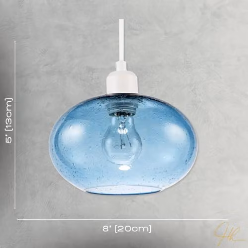 Happy Homewares Modern Blue Oval Blown-Glass Pendant Light Shade, W: 20 cm, H: 13 cm – 3