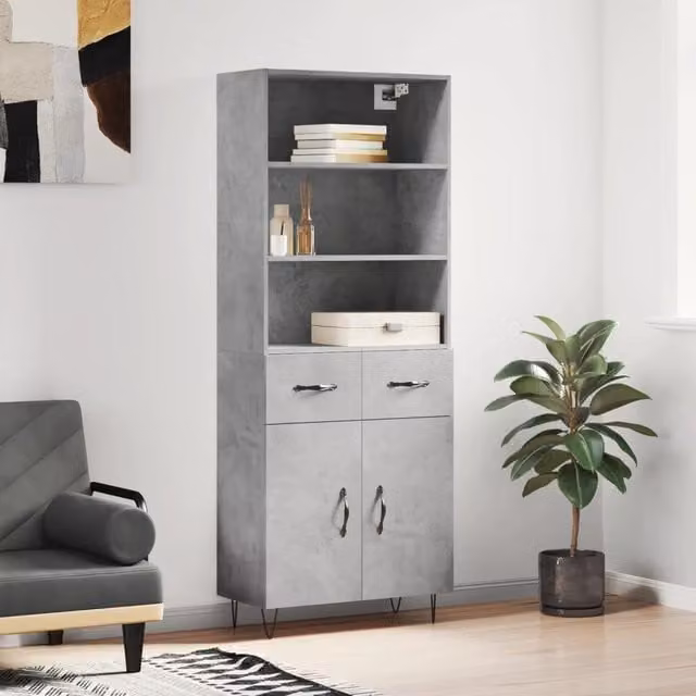 Berkfield Home Highboard in Concrete Grey, W/D/H: 69.5 x 34 x 180 cm – 1