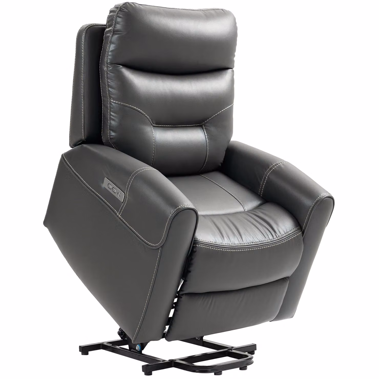 HOMCOM Overstuffed Riser and Reclining Chair with USB Ports in Grey Synthetic Leather – 2