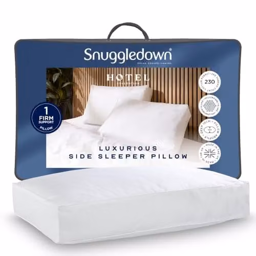 Snuggledown Hotel Side Sleeper Pillow, Firm Support for Side and Back Sleepers, White, W: 64 cm, H: 38 cm – 1