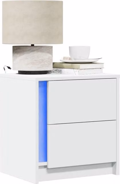 Berkfield Home Set of 2 White Modern Bedside Cabinets with Integrated LED Lighting and Matt MDF Finish – 1