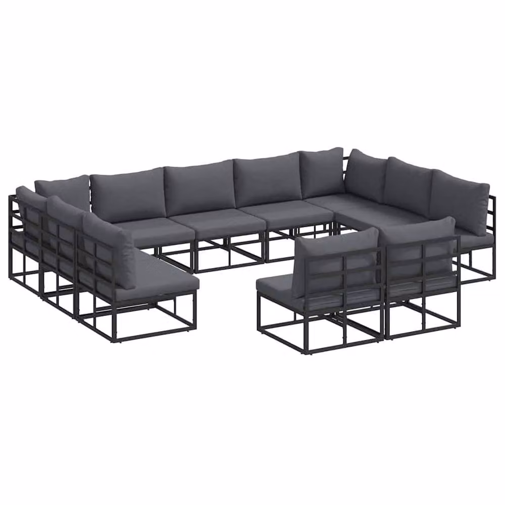 Berkfield Home 11-Piece U-Shape Garden Sofa Set with Cushions and Pillows in Black Powder Coated Aluminium – 3