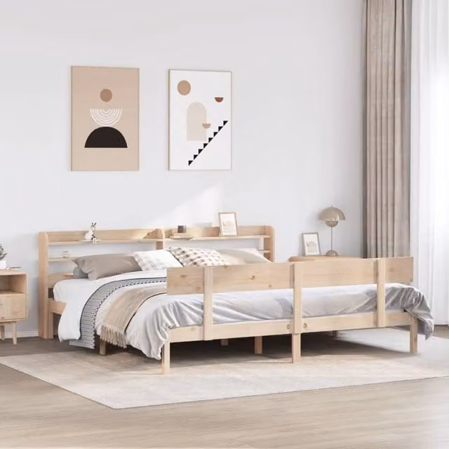Berkfield Home Rustic Solid Wood Pine Bed Frame in Brown, 200 x 200 cm