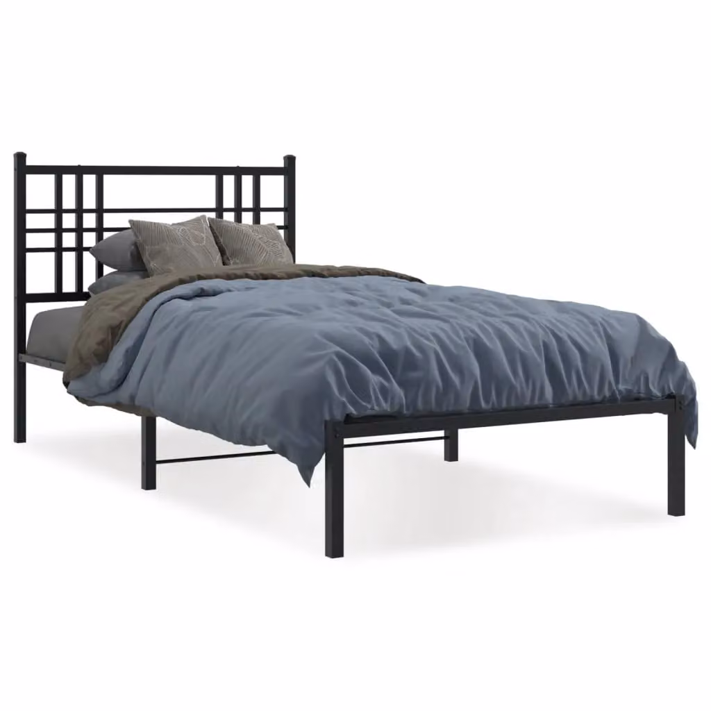 Berkfield Home Metal Bed Frame with Headboard, Black, W/D/H: 90 x 190 cm – 2