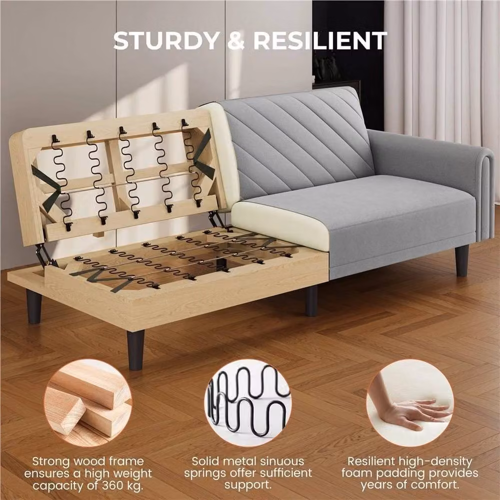 PAWNORA 3-Seater Click-Clack Sofa Bed in Light Grey Fabric – 3