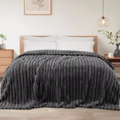 Dyzi Ribbed Jacquard Fleece Throw Blanket, Grey, W/D/H: 200 x 240 cm – 1