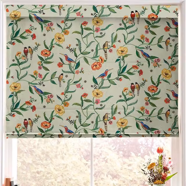 Cath Kidston Summer Birds Made to Measure Blackout Roman Blind in Green Floral Animal Print