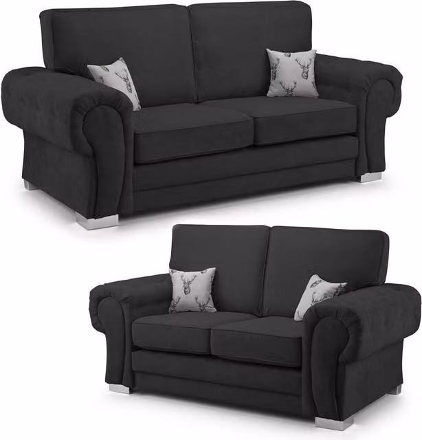 Furnishings For Less UK Milan Fabric 3 and 2 Seater Sofa Set in Black