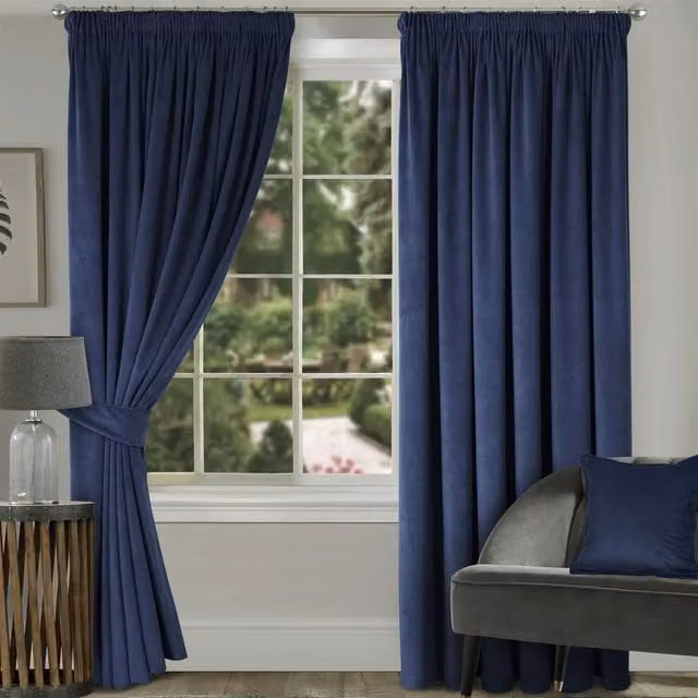 Luxury Living Blue Velvet Blackout Thermal Insulating Pencil Pleat Curtains W: 167 cm, H: 137 cm – 1
