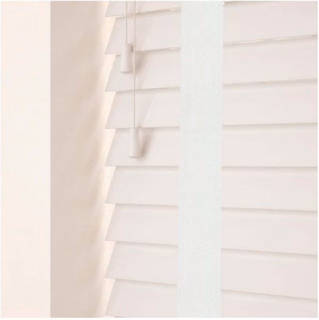 NewEdgeBlinds 50mm Real Wood Venetian Blind with Tapes, White, W: 210 cm, H: 120 cm