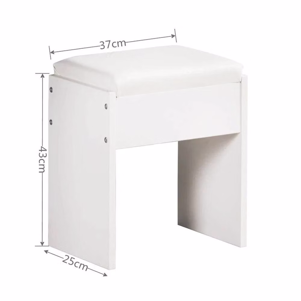FORGEVIO White Dressing Table Stool with Soft Padded Cushion, W/D/H: 43.0 x 37.0 x 43.0 cm – 2