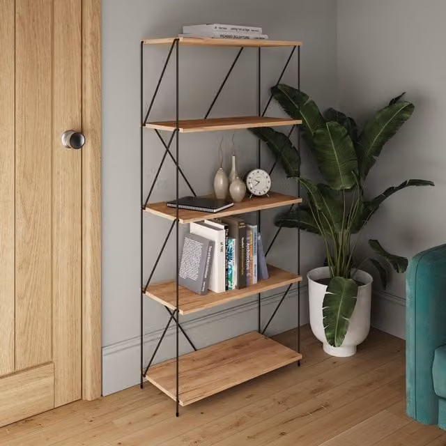 Timber Art Design Leyo 5 Tier Storage Rack in Oak and Black – 1