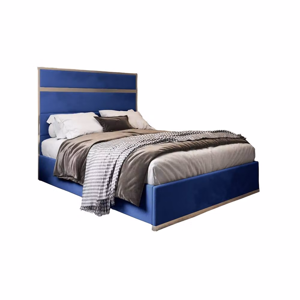 KDMD Horam Single Designer Bed Frame in Blue Velvet and Metal – 2