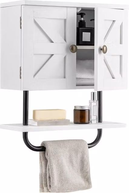 Gymax White Wall-Mounted Bathroom Medicine Cabinet with Mirror and Internal Shelves