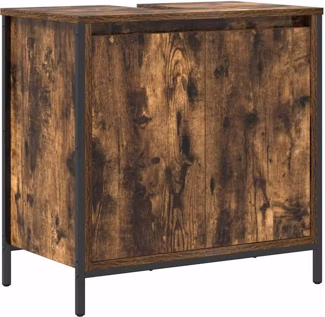 Berkfield Home Smoked Oak Bathroom Basin Cabinet in Brown W/D/H: 60 x 34.5 x 60 cm – 1