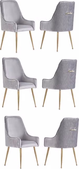 Life Interiors Soho LUX Velvet Dining Chairs, Set of 6, Grey with Gold Metal Accents