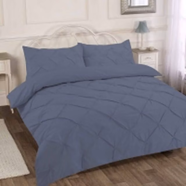 Homes-Linen Alexandra Pintuck Pleated Duvet Cover Set in Grey, King Size (180 x 200 cm)