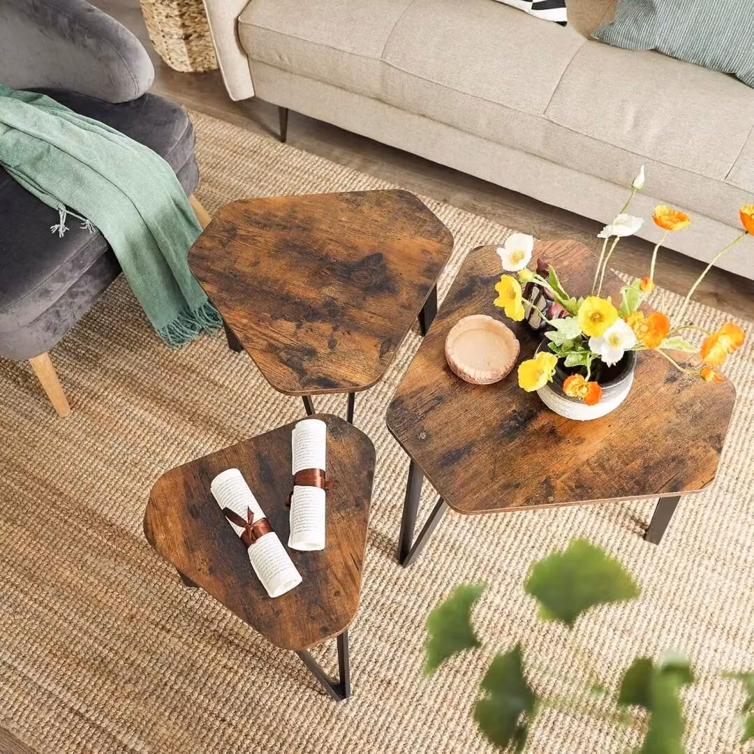 VASAGLE Nesting Coffee Table Set of 3, Industrial Style Stacking Side Tables in Brown – 2