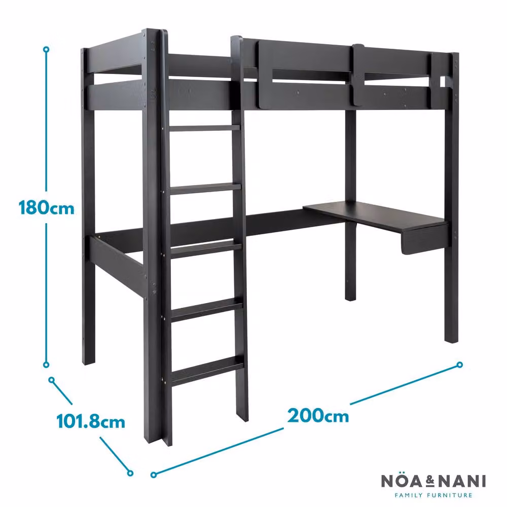 Nöa and Nani Storm Gaming Station High Sleeper Cabin Bed in Black, Single, W/D/H: 90 x 190 cm – 4