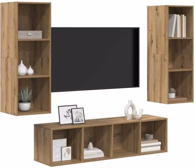Berkfield Home 3-Piece TV Cabinet Set with Shelf in Artisan Oak Brown, W/D/H: 37 x 37 x 142.5 cm – 1