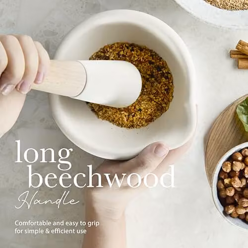 Milton Brook White Ceramic Mortar and Pestle Set with Ergonomic Grip, Diameter: 17 cm – 5