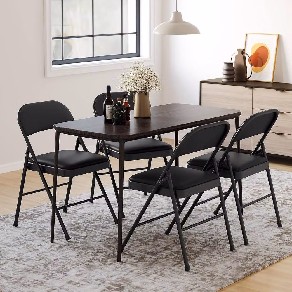 London Boutique Set of 4 Black Synthetic Leather Folding Chairs with Padded Cushions – 2