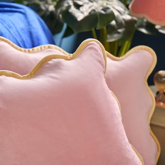 OHS Matte Velvet Scallop Edge Cushion Covers in Pink and Yellow, Pack of 4, 45 cm