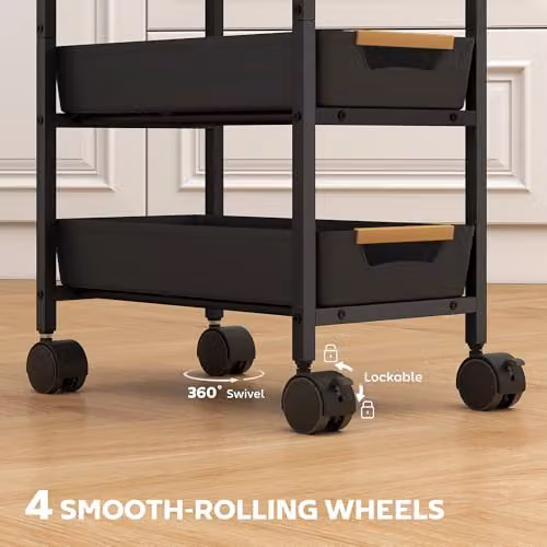 HOMCOM 5-Tier Mobile Storage Trolley with Castors in Black – 4