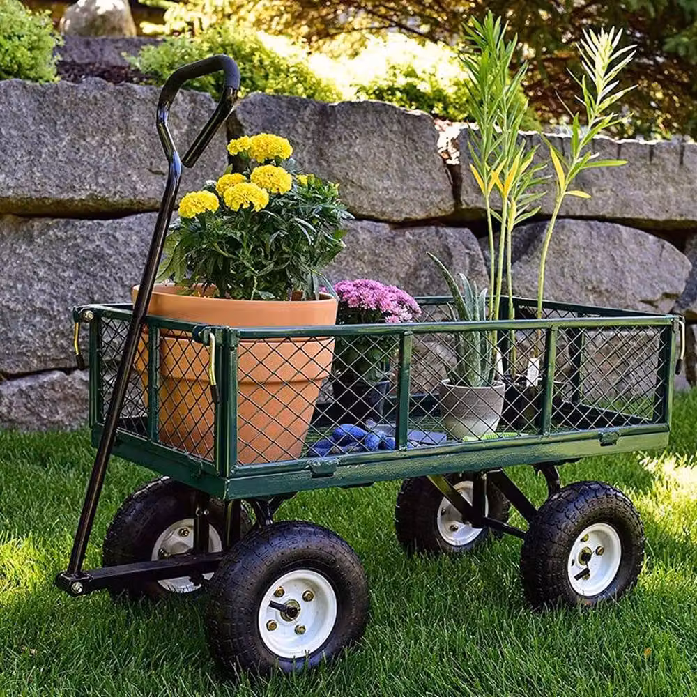 VOGREX Heavy Duty Metal Garden Trolley Cart, Green, 550kg Capacity – 2