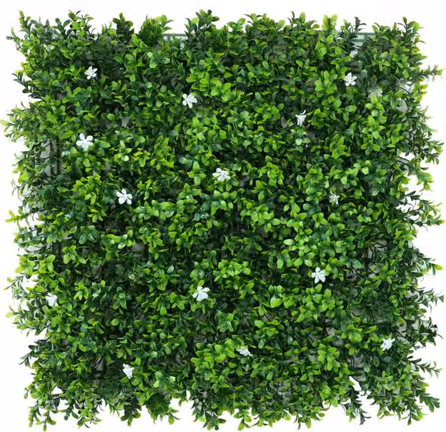 True Products Artificial White Flower Green Living Wall Panel, W/D/H: 50 x 50 x 50 cm