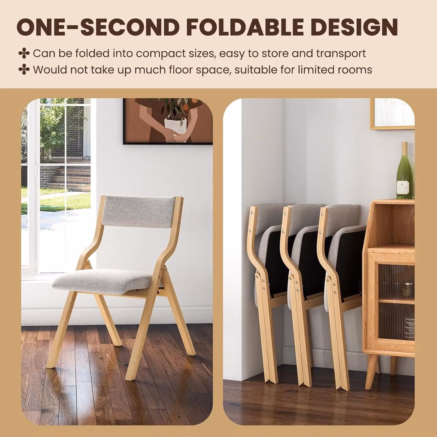 Gymax Set of 2 Grey Upholstered Folding Dining Chairs with Wood Frame – 4