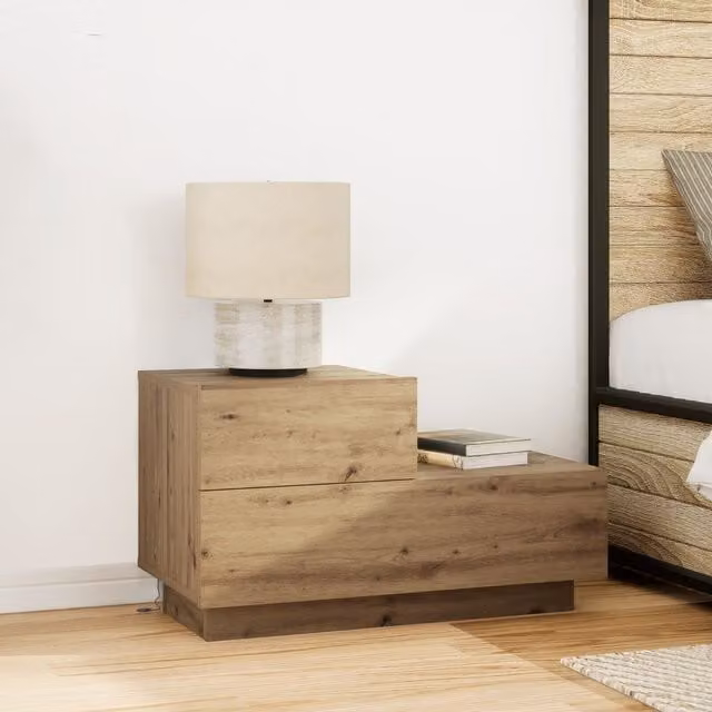 Berkfield Home Artisan Oak Bedside Cabinet with Integrated LED Lights, Brown, W: 100 cm, D: 36 cm, H: 49 cm – 1