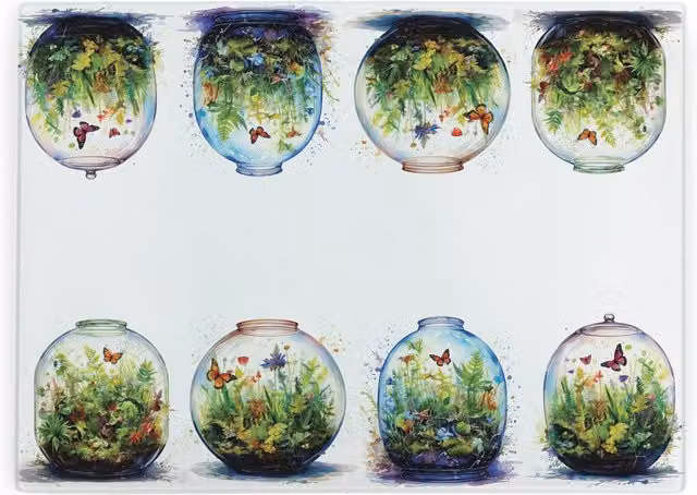 Purely Home Rectangular Plant Terrarium Glass Worktop Protector in Green, White and Multicolour