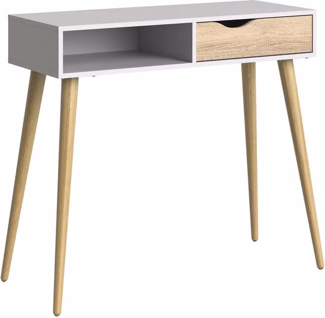 Furniture To Go Oslo Scandinavian Console Table with 1 Drawer and 1 Shelf in White and Multicolour