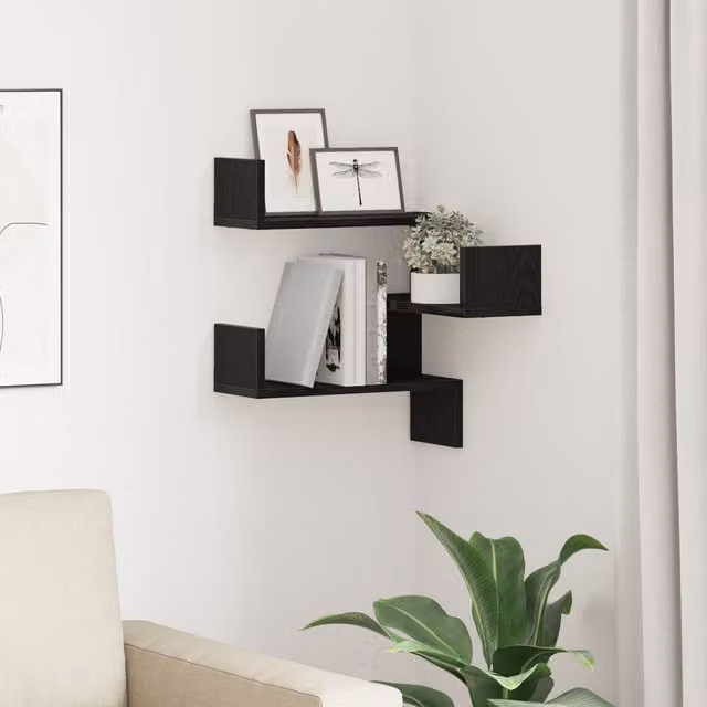 Berkfield Home Black Oak Corner Wall Shelf, W/D/H: 40 x 40 x 49.5 cm