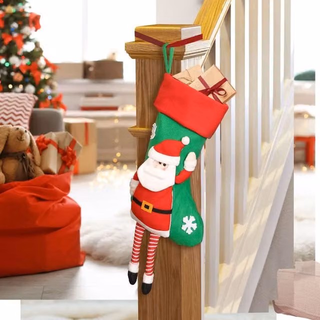 Dibor Set of 2 Red Santa Hanging Legs Christmas Stockings and Gift Bags in Green and White – 1
