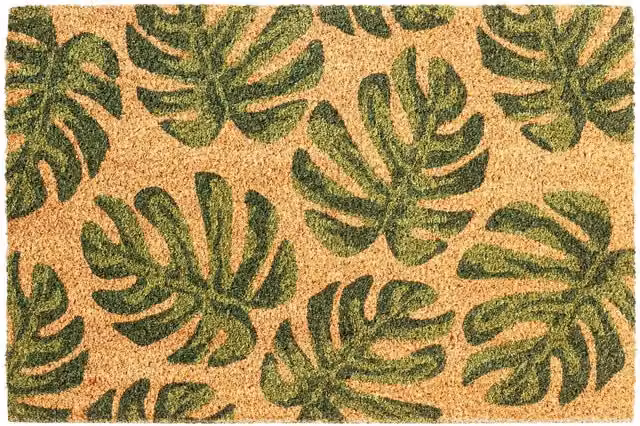 Nicola Spring Floral Monstera Coir Door Mat, Green, Height: 1.5 cm