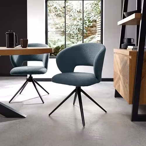 Bentley Designs Stella 360 Swivel Chair in Blue Boucle with Armrests – 1
