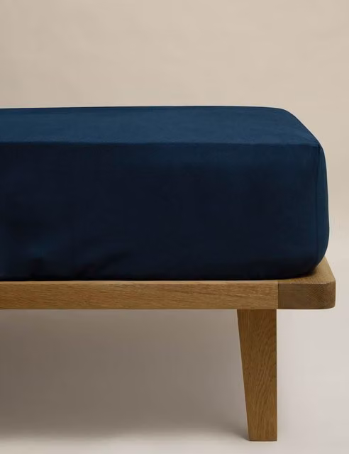 M&S Pure Cotton Brushed Flannel Fitted Sheet in Blue