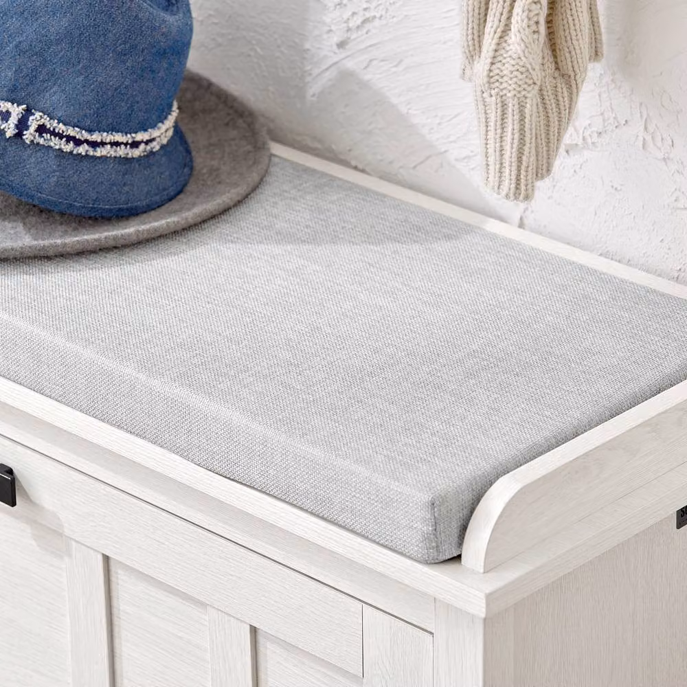 SoBuy Modern Entrance Shoe Bench with Lift-Up Storage and Padded Fabric Seat in White and Grey – 2