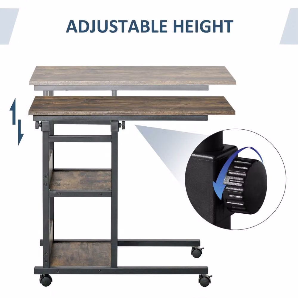 Wyld Haus Comiro C-Shaped 3-Tier Rolling Side Table with Adjustable Height and Castors in Brown – 7