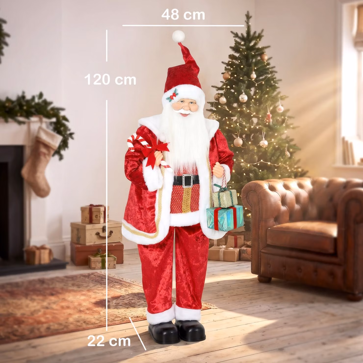 HOMCOM 120cm Life Size Singing and Dancing Animated Santa Claus Decoration in Red with Posable Arms and Sound Touch Activation – 3