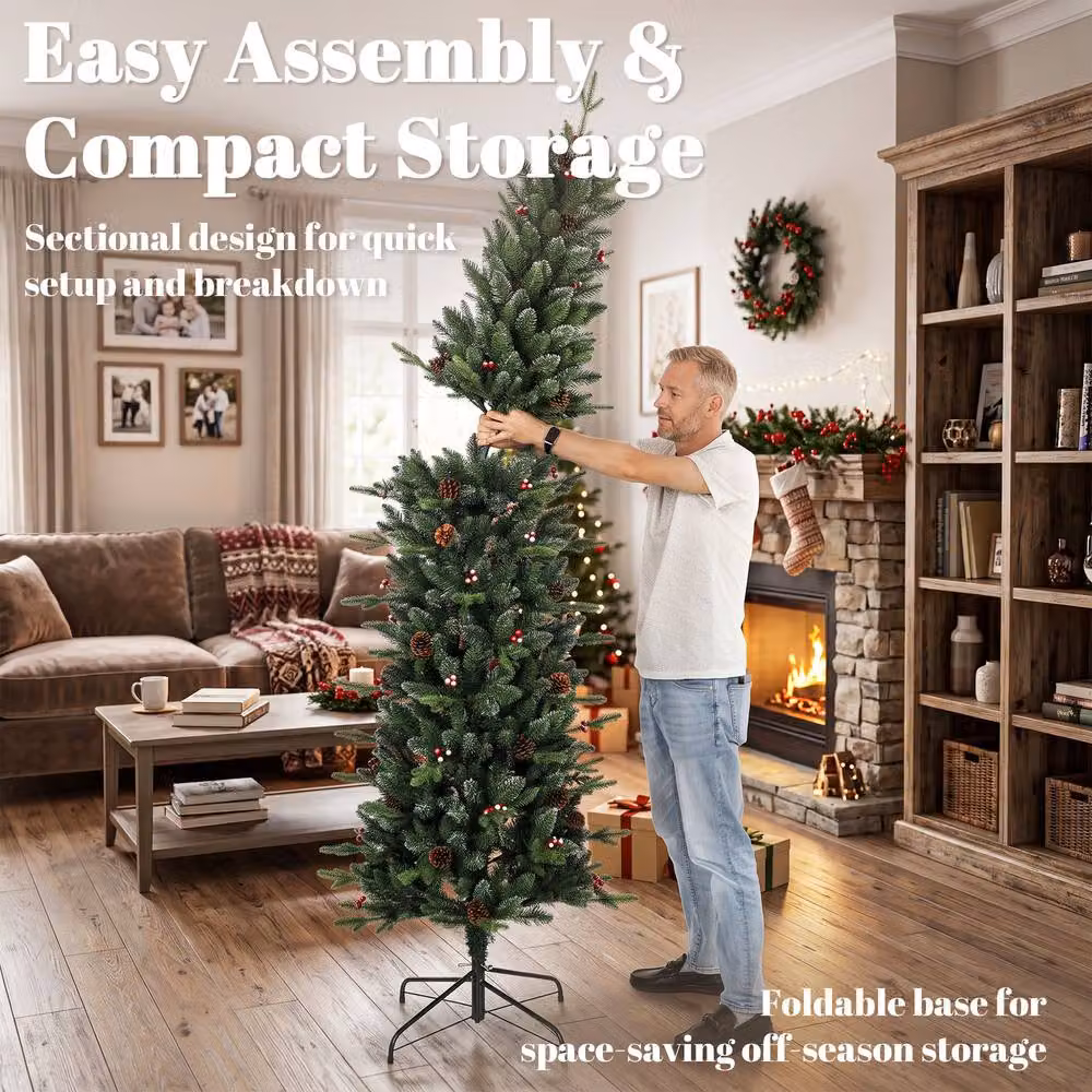 HOMCOM Slim Gracious Pine Christmas Tree, Green, Height: 210 cm – 5