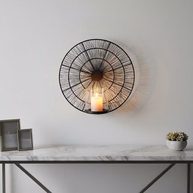 Orsina Modern Glass and Metal Industrial Wall Sconce Candle Holder in Black – 2