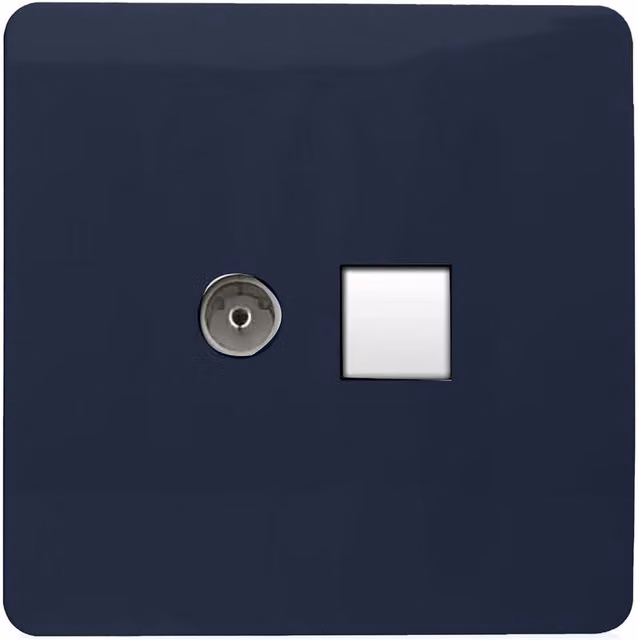 Trendi Switch 2 Gang TV Co-Axial and RJ45 Cat 6 Ethernet Combination Flush Plate in Blue – 1