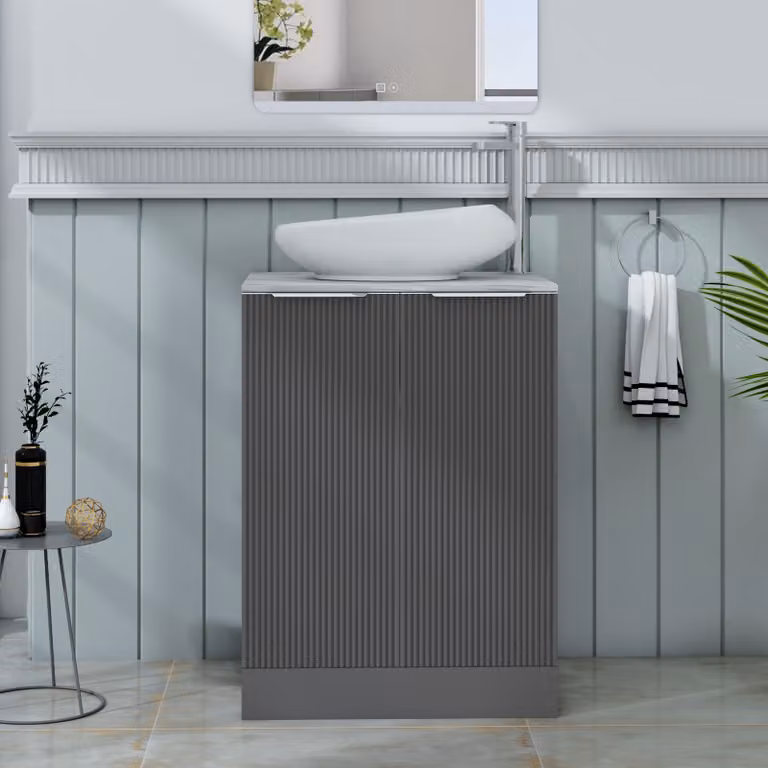 Royal Bathrooms Evora 600mm Graphite Grey Fluted Floor Standing 2 Door Vanity Unit with Nova Basin